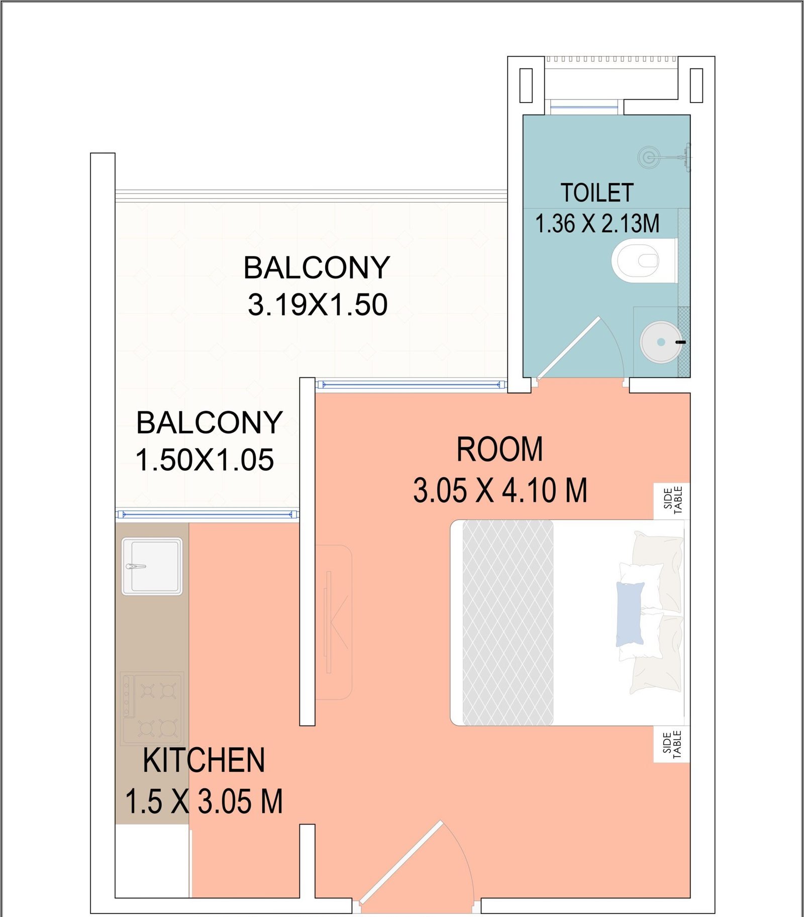 Studio / 1 BHK Floor Plan