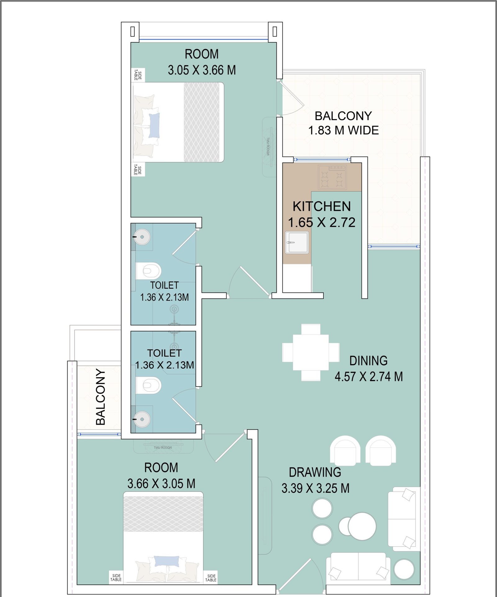 2 BHK Floor Plan