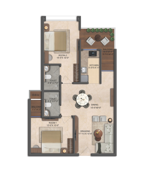 2 BHK Floor Plan